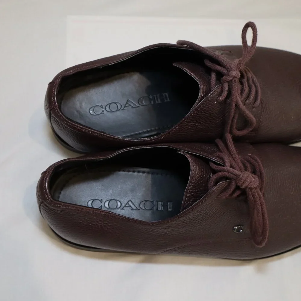 Coach Men\'s Derby Brown Pebbled Leather Shoes Size 11.5 Style FG2991 GUC Lace New Coach Derby Dark Saddle Brown Leather Plain Toe Boots  main image 3